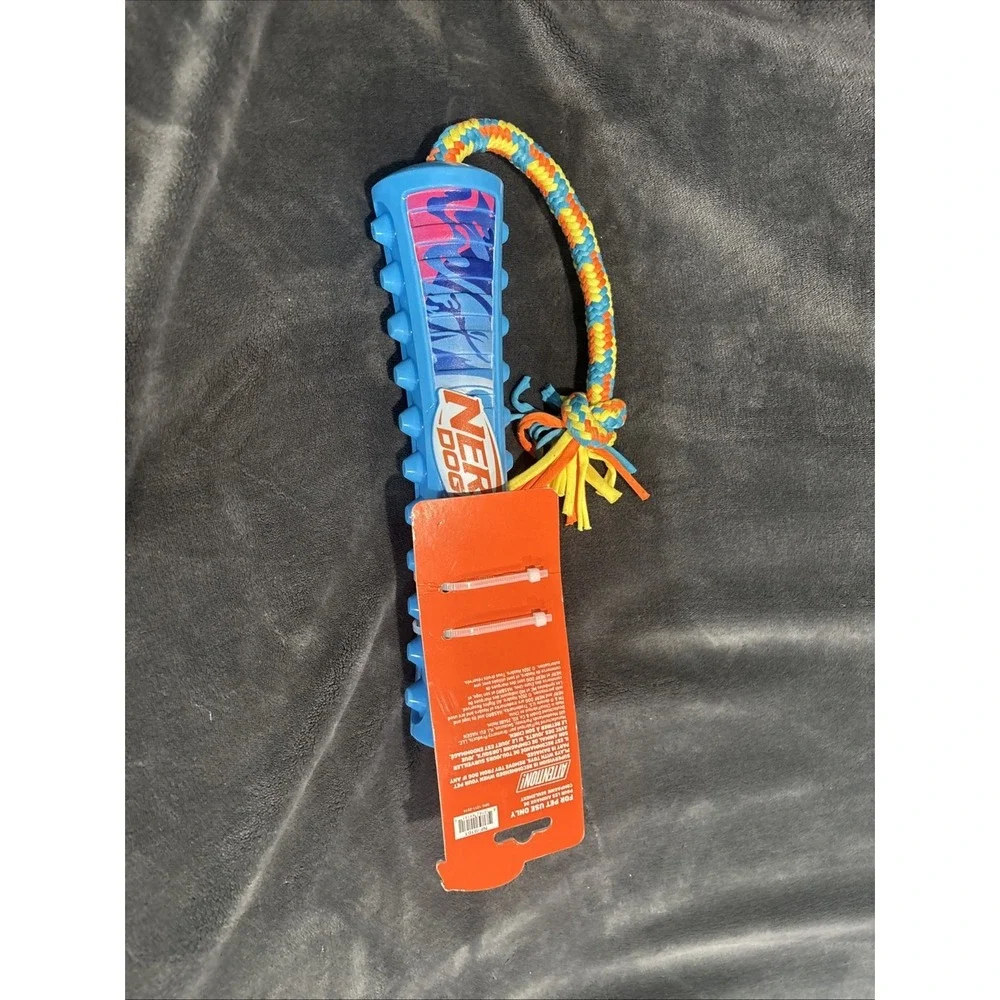 NERF 11 inch Color‎ Blast Pet Squeak Stick with T-Shirt Rope Dog Toy